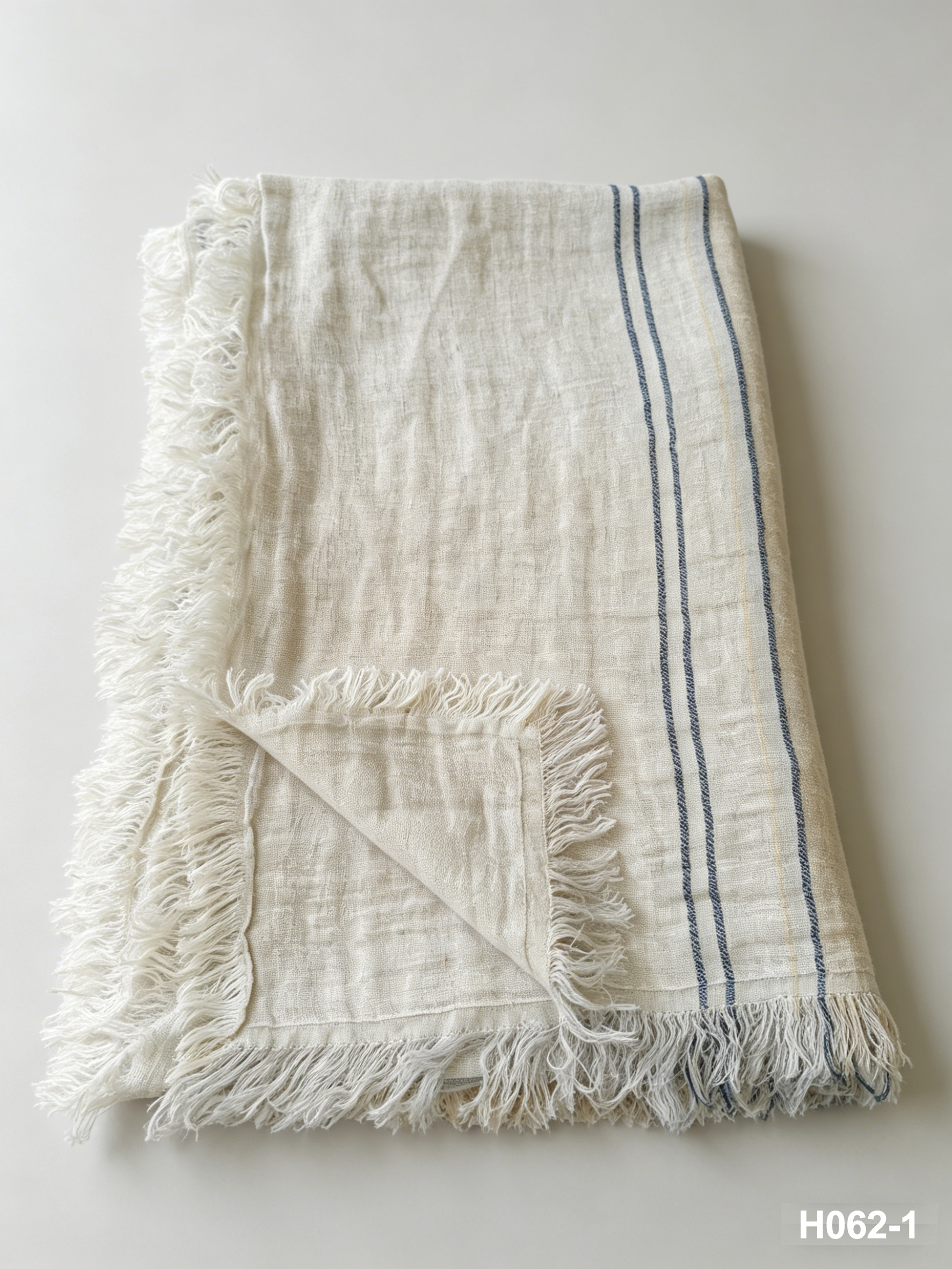 H062-1 Coastal Horizon Linen Throw | 100% Pure Linen Beach & Sky Striped Blanket