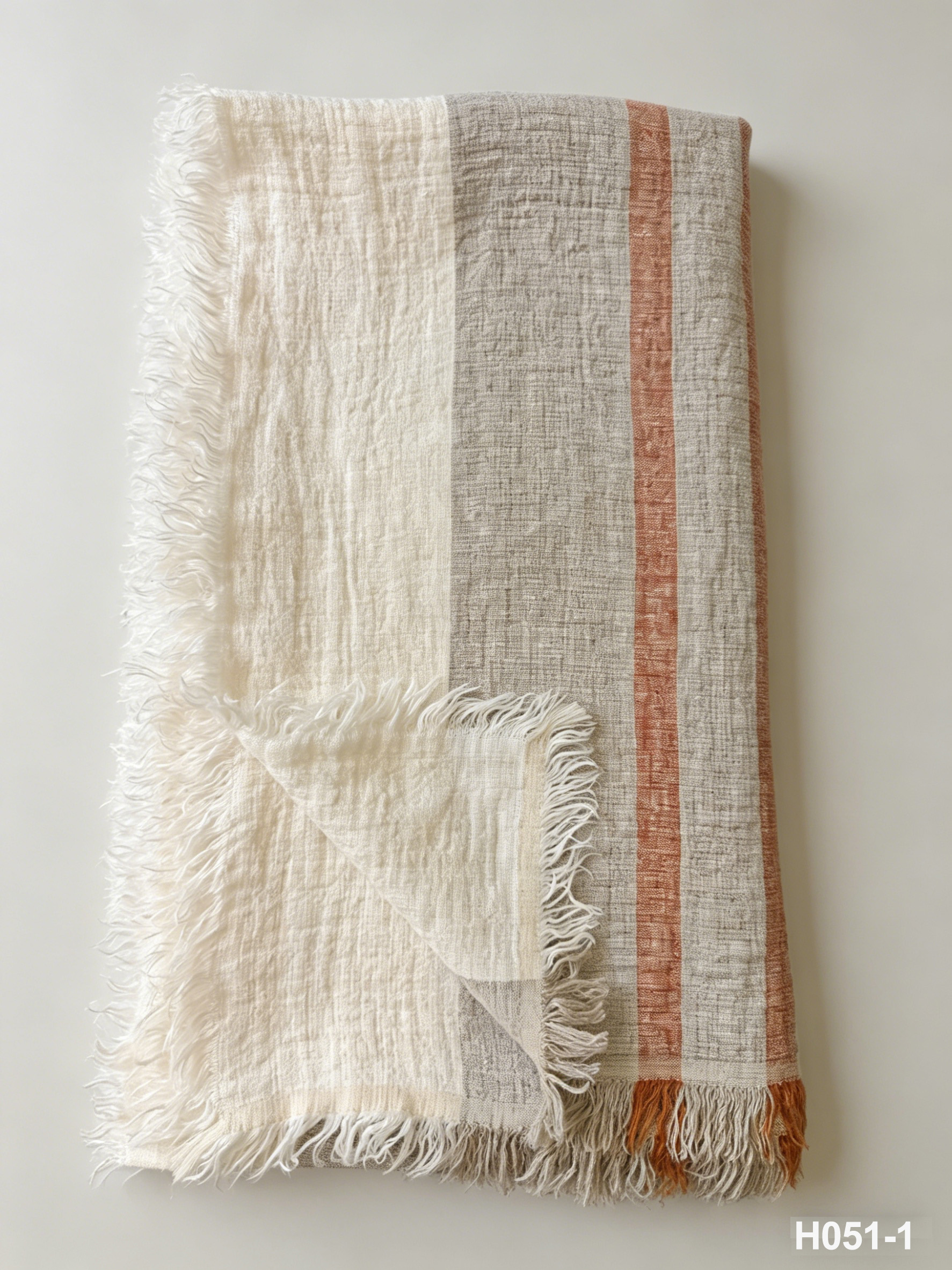 H051-1 Pastel Horizon Linen Throw | 405GSM Double Layer Coastal Throw for Sofa & Living Room