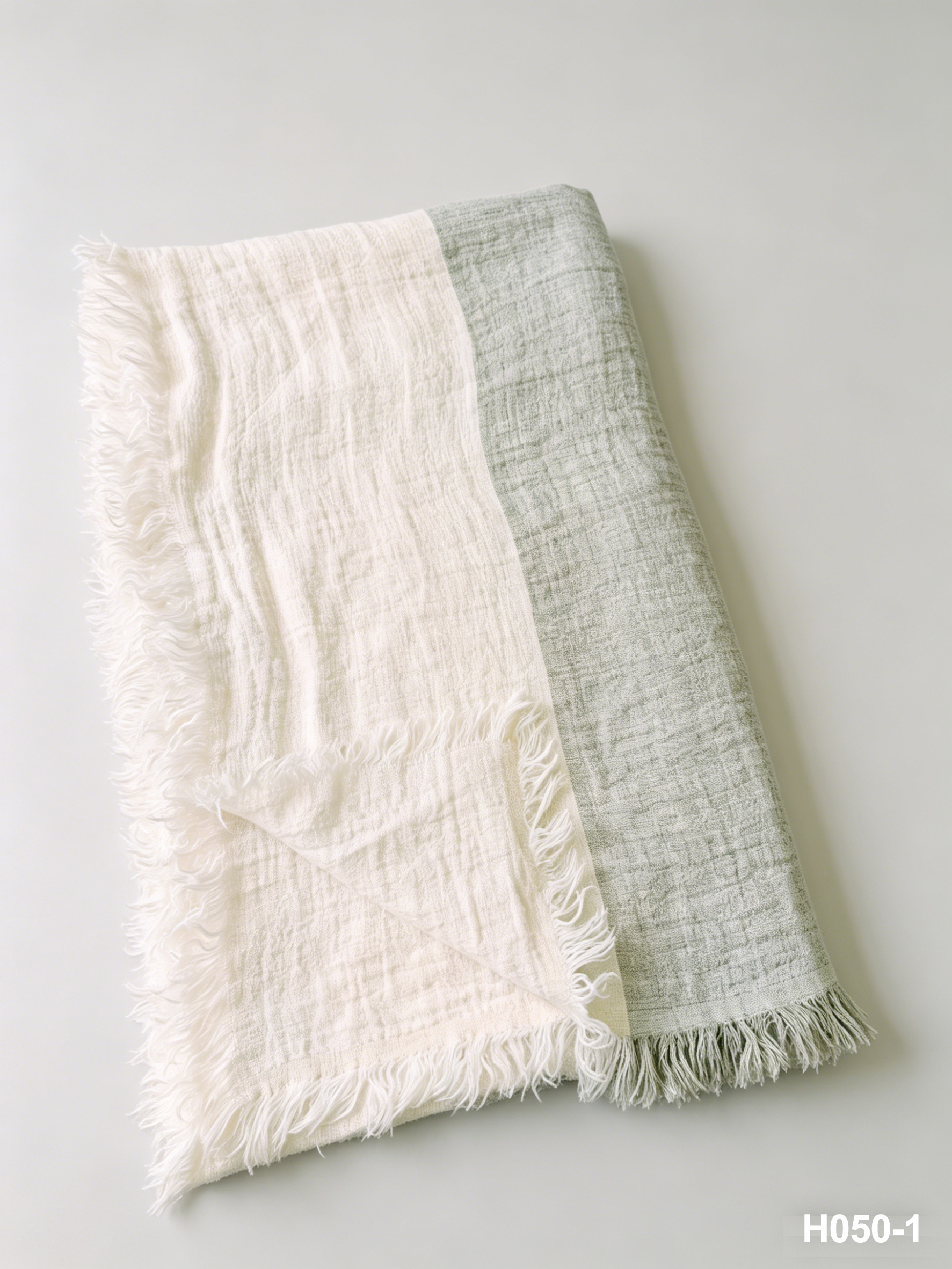 H050-1 Seafoam Horizon Linen Throw | 405GSM Double Layer Coastal Throw for Sofa & Living Room