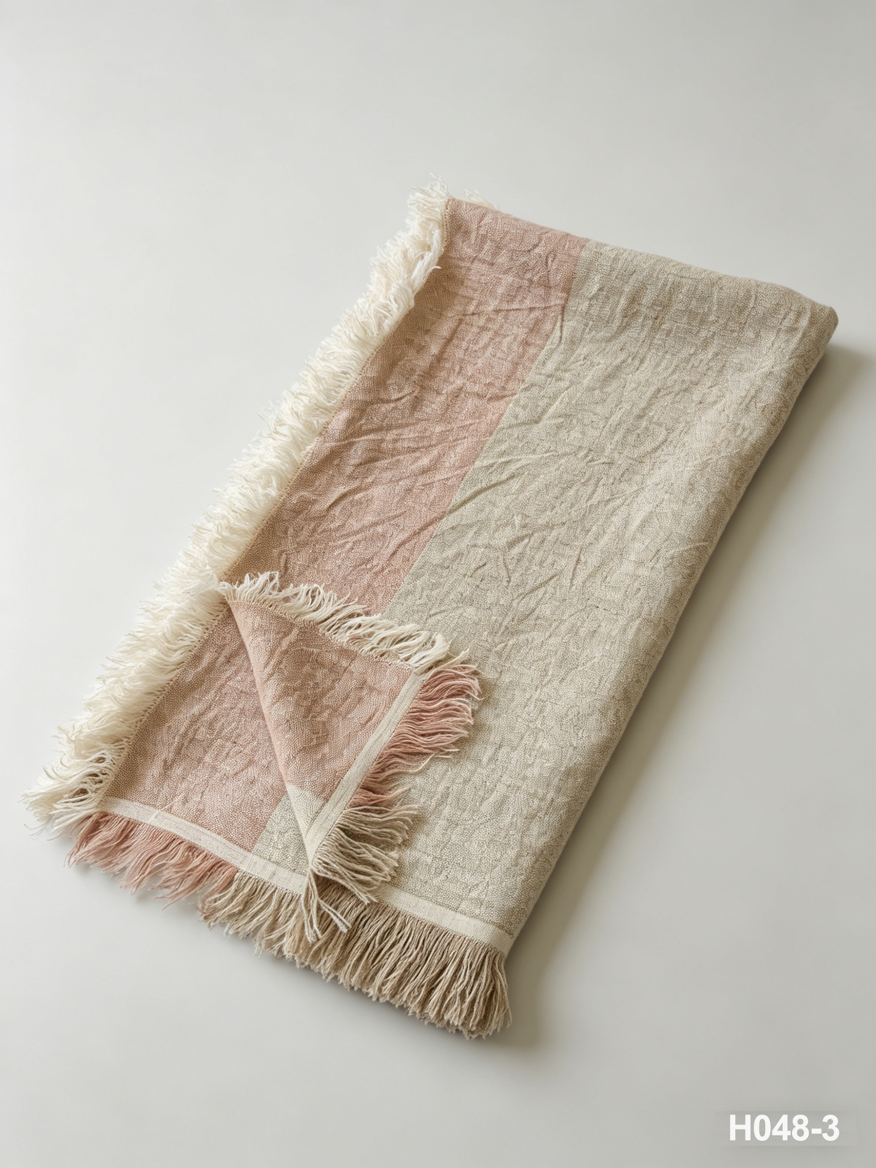 H048-3 Dune Stripe Linen Throw | 380GSM Washed Coastal Throw for Sofa & Living Room