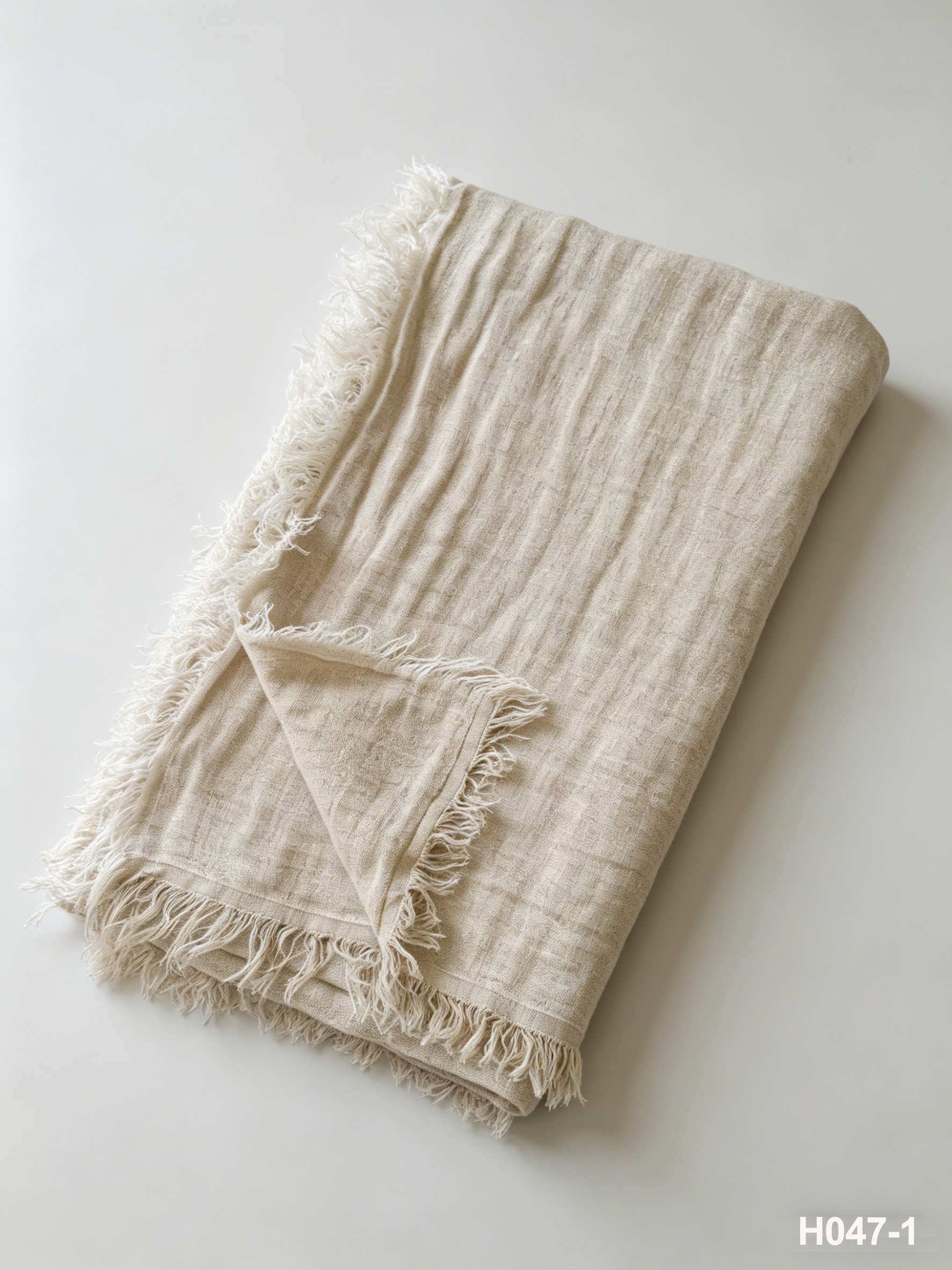 H047-1 Natural Linen Gauze Throw | Washed Coastal Throw for Sofa & Living Room