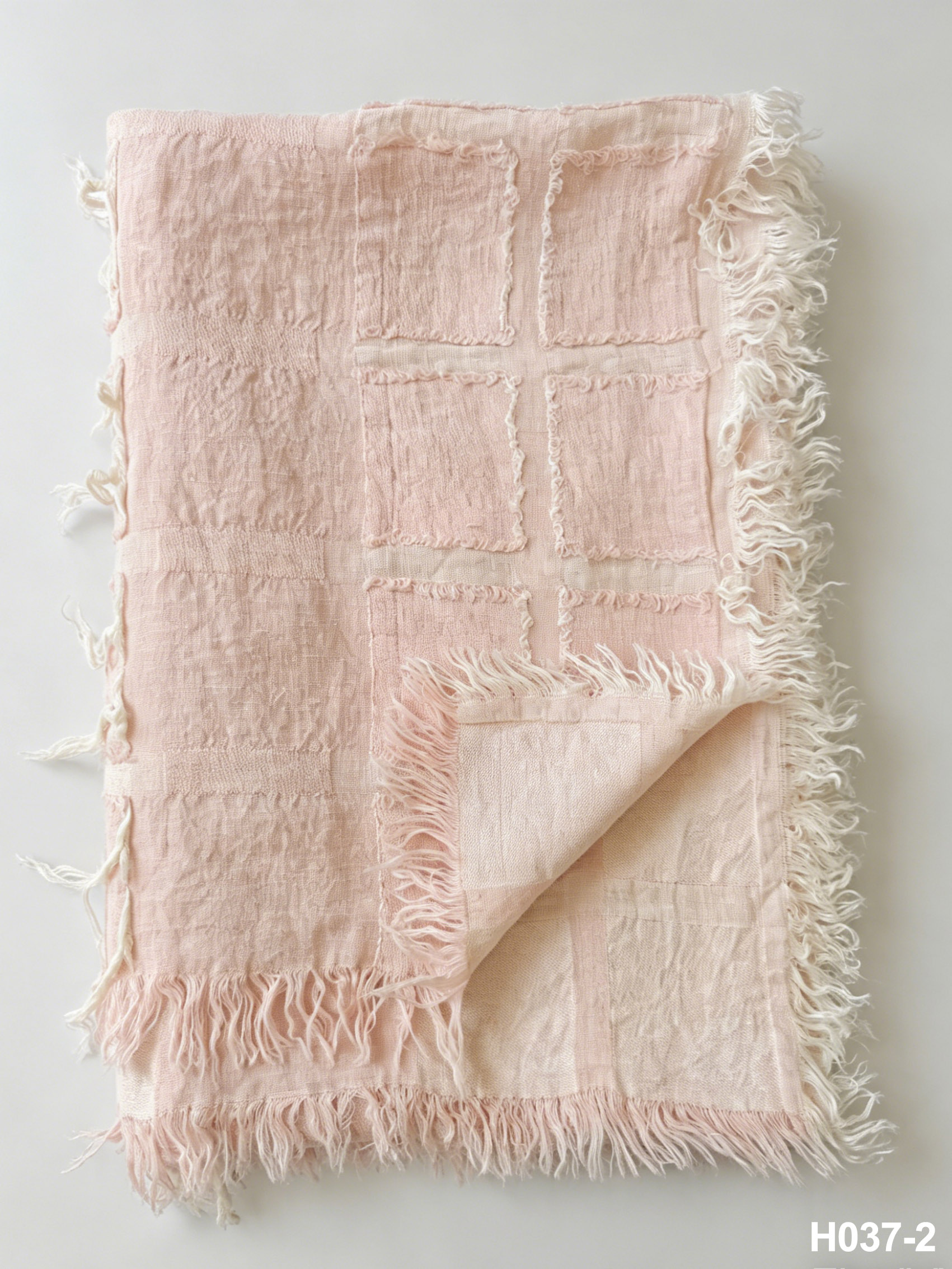 H037-2 Blush Grid Cutwork Throw | Washed Linen Throw for Sofa & Living Room