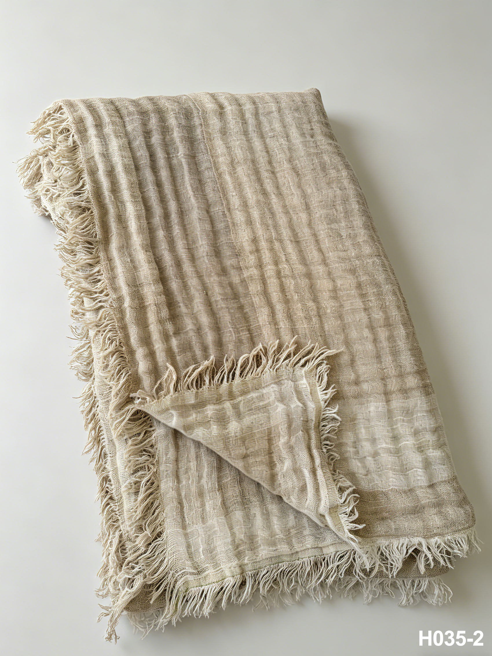 H035-2 Linen Edge Gauze Throw | Washed Coastal Throw for Sofa & Living Room