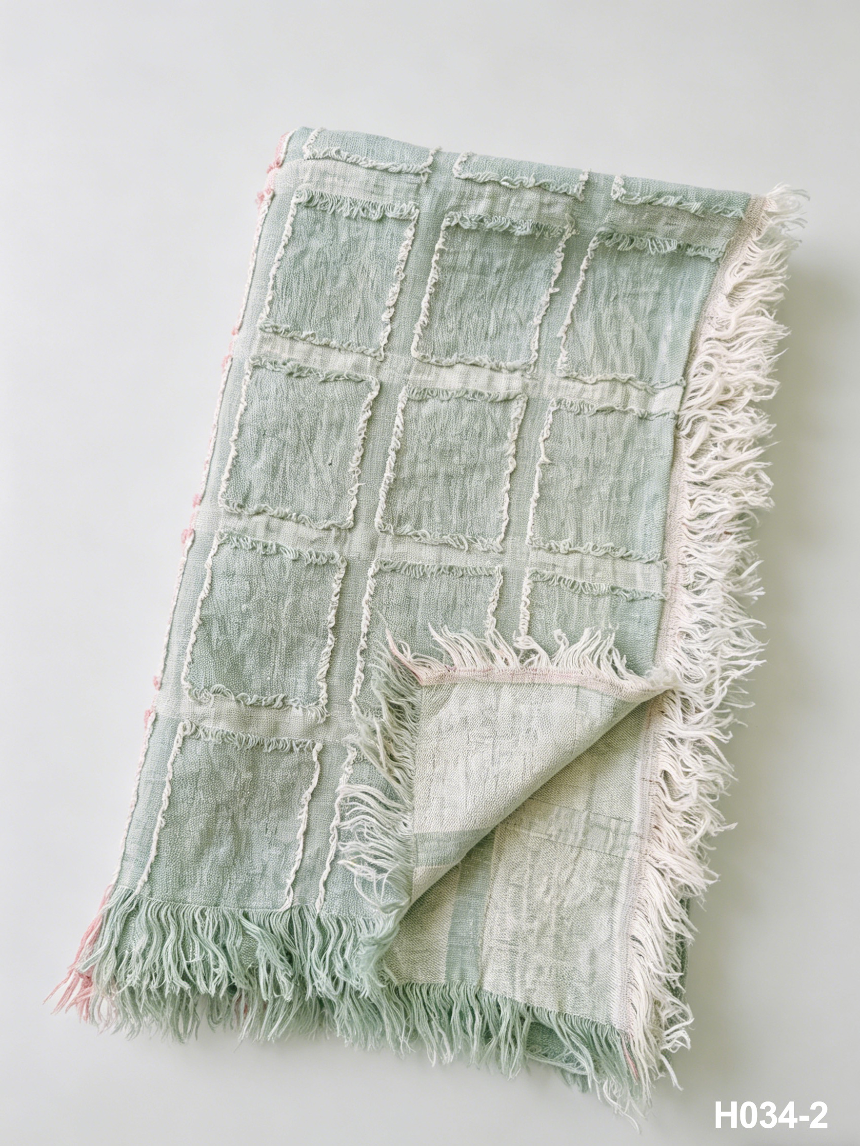 H034-2 Blush Grid Stripe Cutwork Throw | Washed Linen Throw for Sofa & Living Room