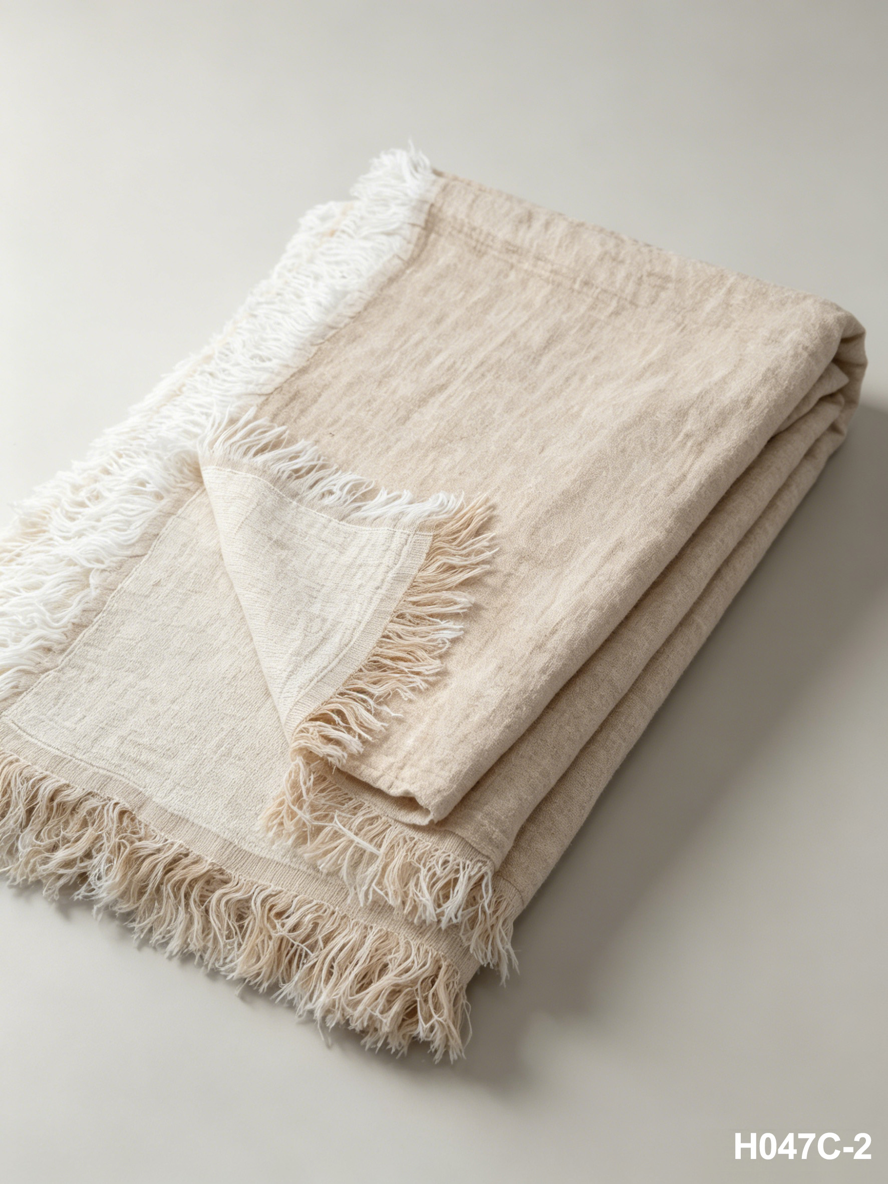 H047C-2 Cozy Oatmeal Linen Chenille Weave Throw | Washed Coastal Throw for Sofa & Living Room