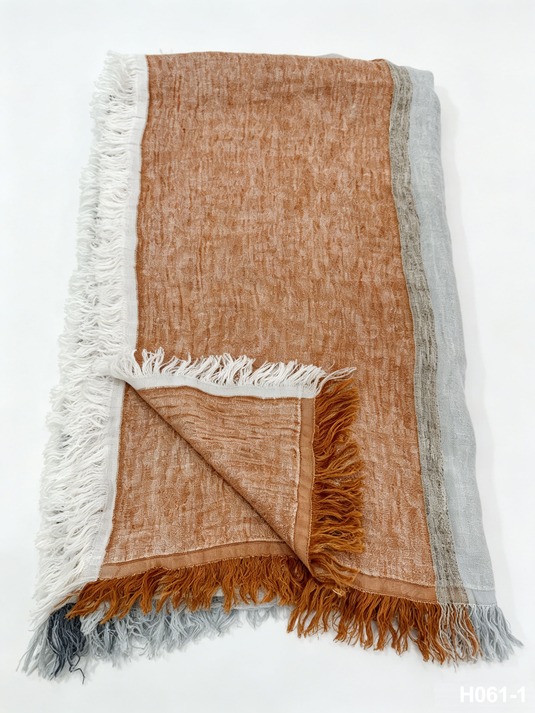 H061-1 Coastal Sunset Linen Gauze Throw | 100% Pure Linen Beach & Sky Striped Blanket