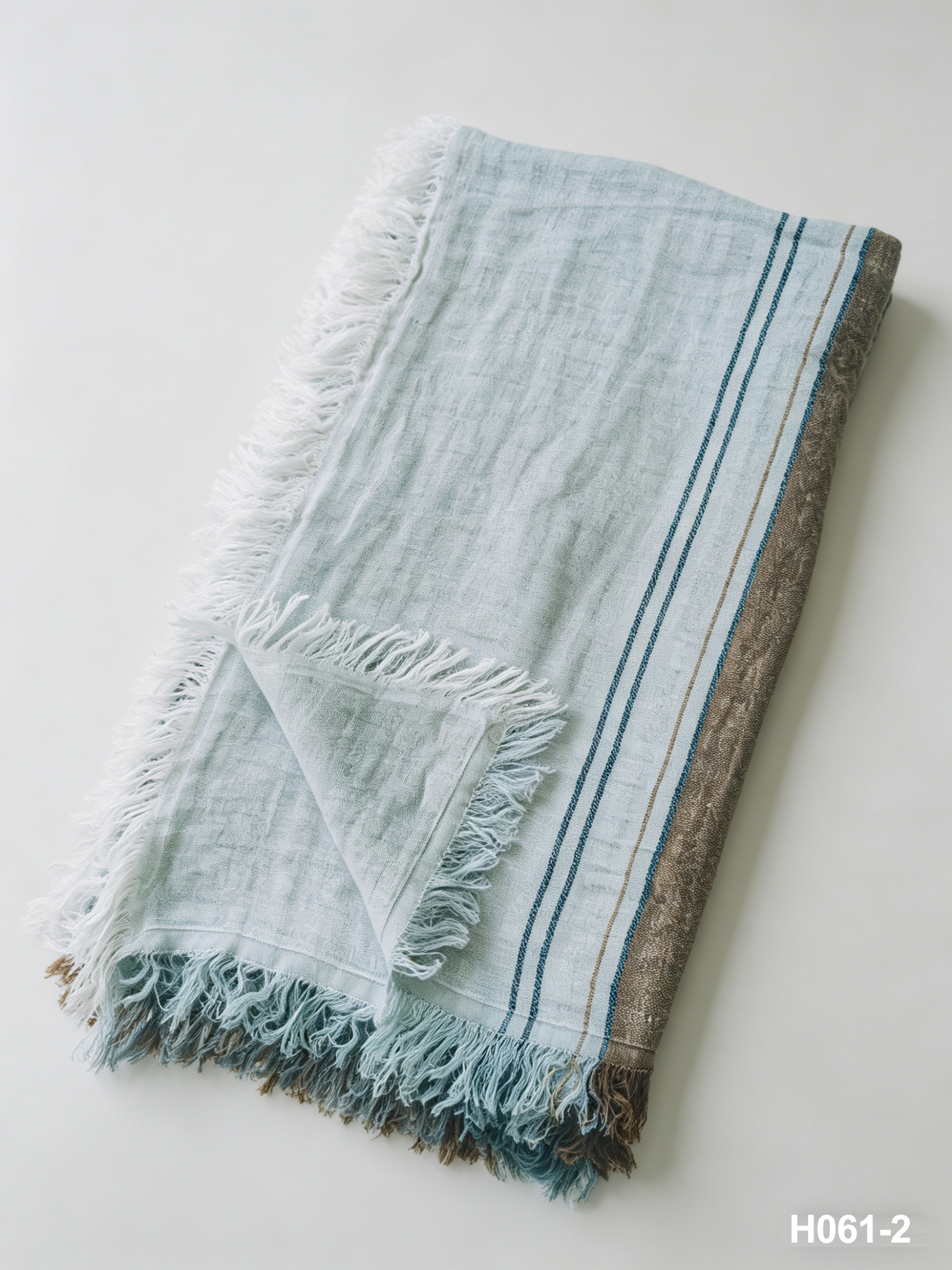 H061-2 Earth Horizon Linen Gauze Throw | 100% Pure Linen Beach & Sky Striped Blanket