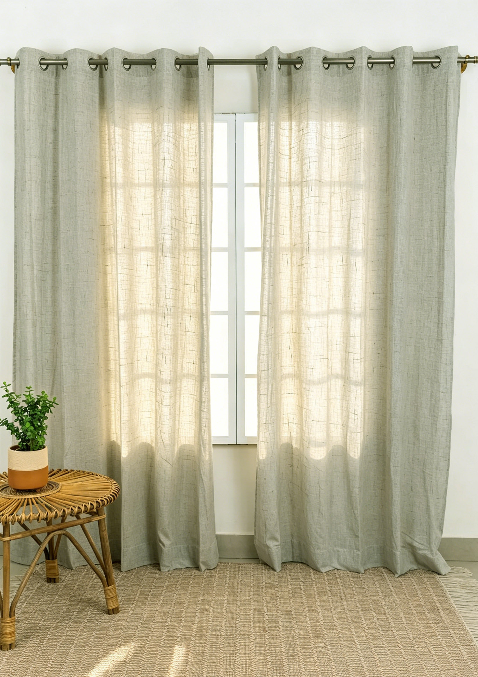 H044-4 100% European Flax Linen Curtains | Sage Green Solid OEKO-TEX Sheer