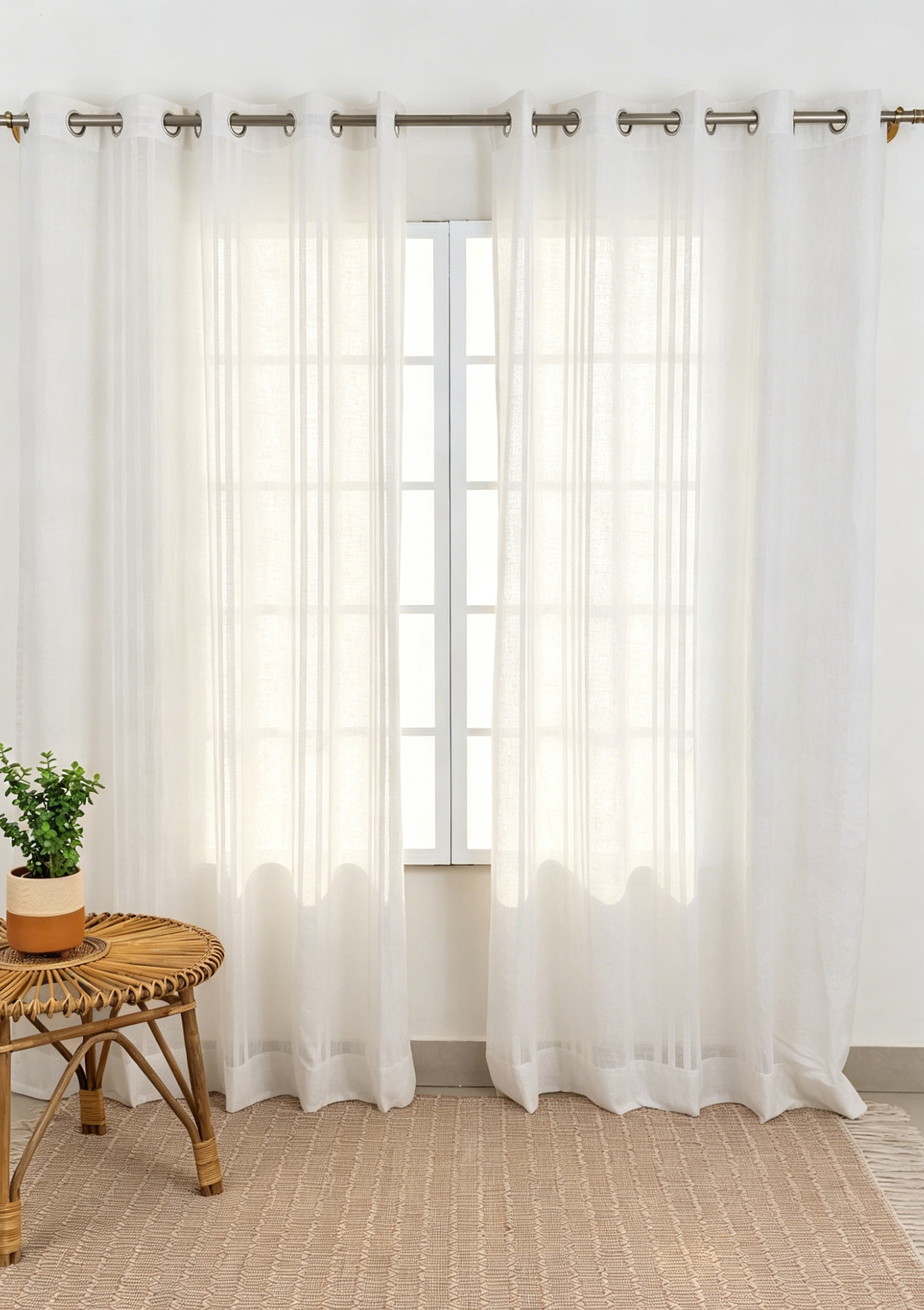 100% European Flax Linen Curtains | Washed Jacquard Semi-Bleached OEKO-TEX